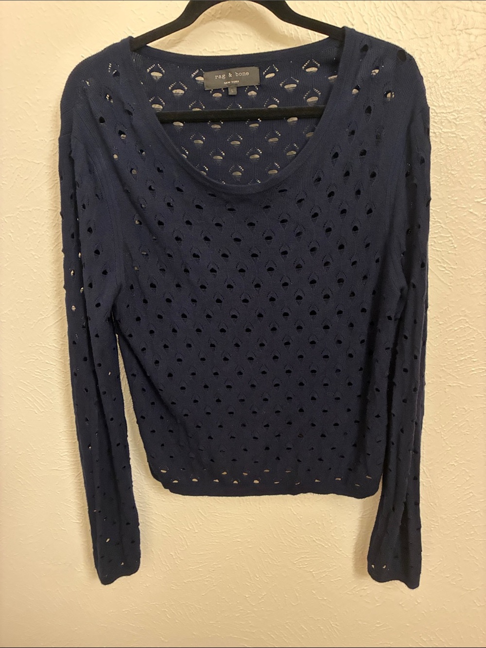rag & bone Navy Eyelet Open-Knit Long Sleeve Top